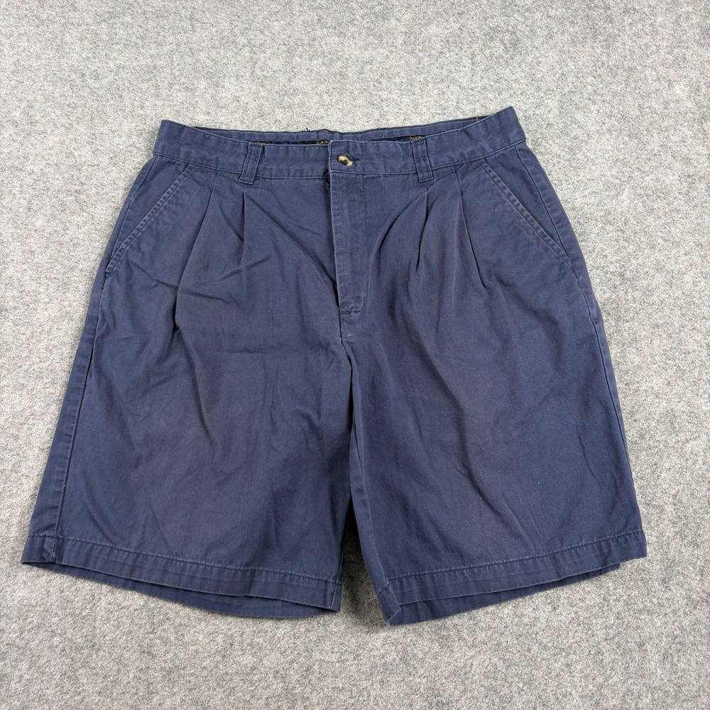 Duck Head Shorts Mens 36 Navy Blue Vintage Pleat Front Cotton Chino Casual Beach
